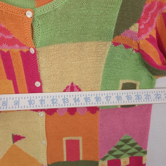 Vintage Handknit Cardigan Sweater Plus1X House Scene  Americana Novelty Artsy - Picture 4 of 12